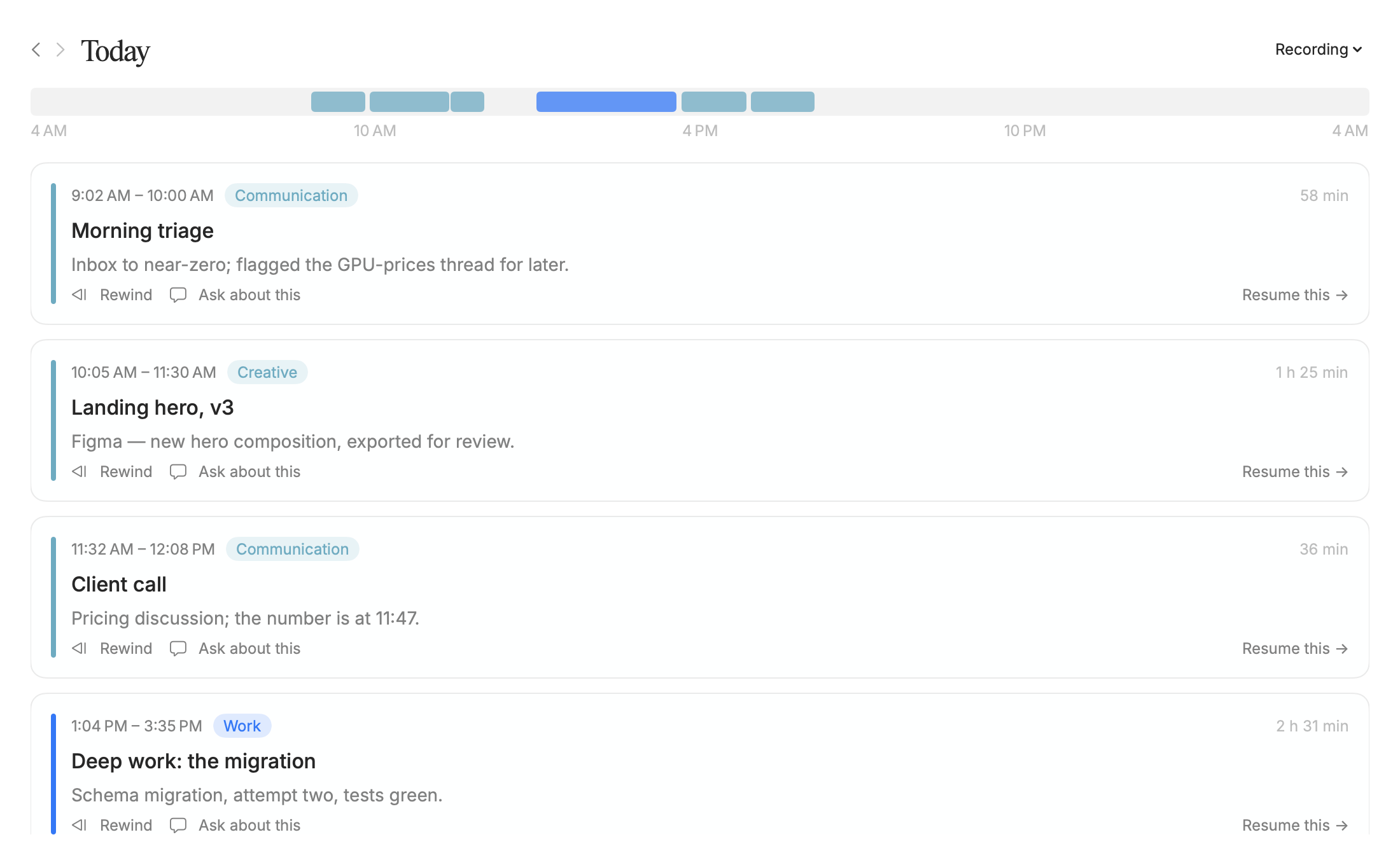Light — timeline view